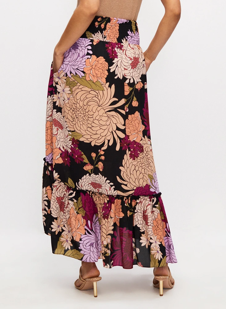 Floral Asymmetric Long Skirt