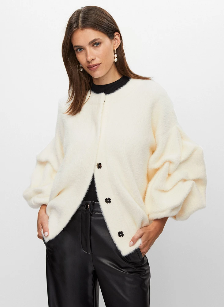 Button Front Puff Sleeve Cardigan