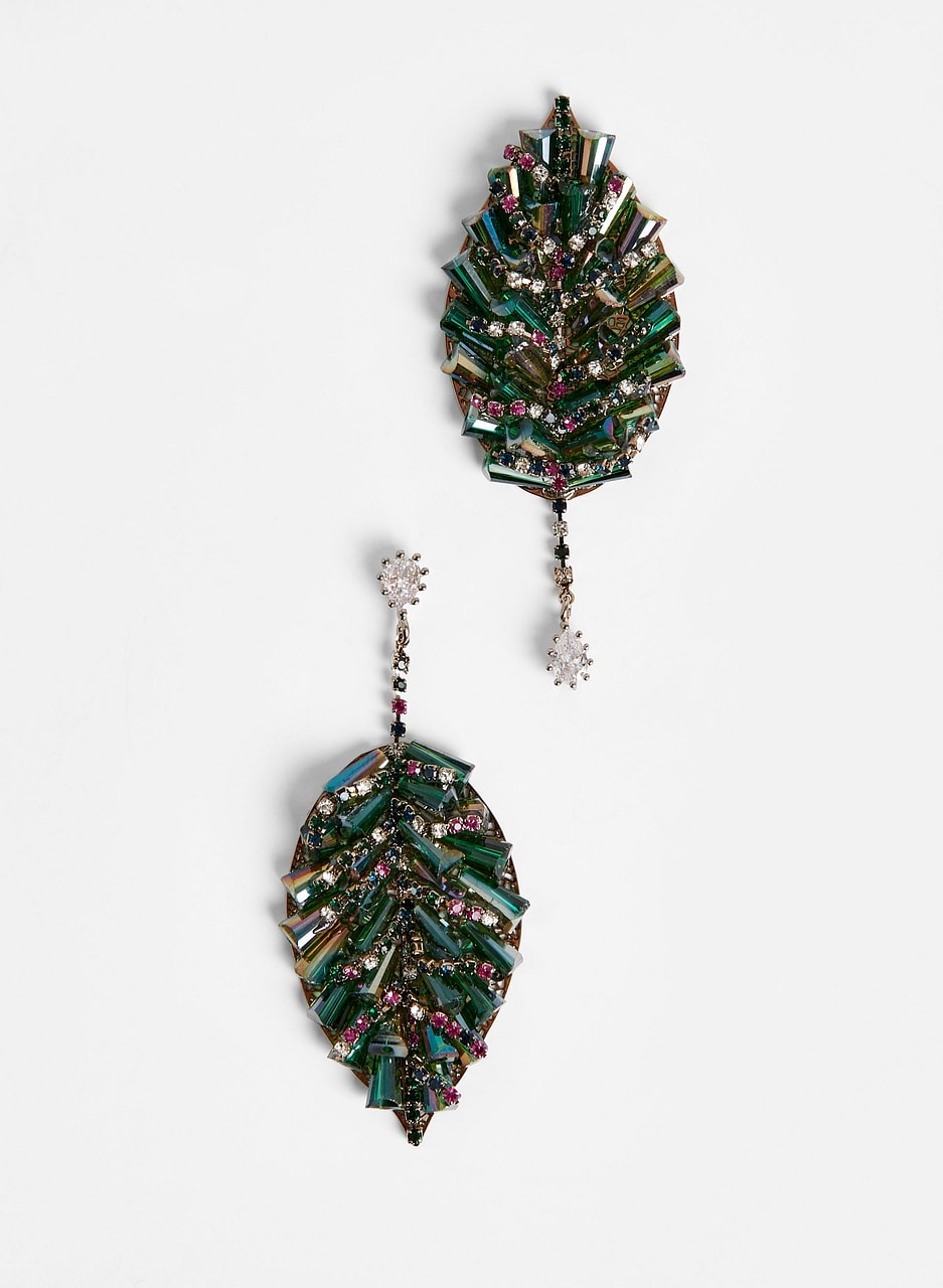 Crystal Insert Leaf Earrings