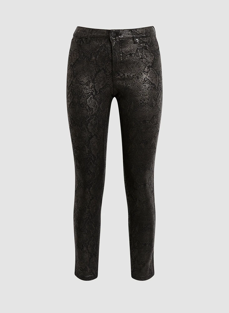 Snakeskin Print Coated Jeans