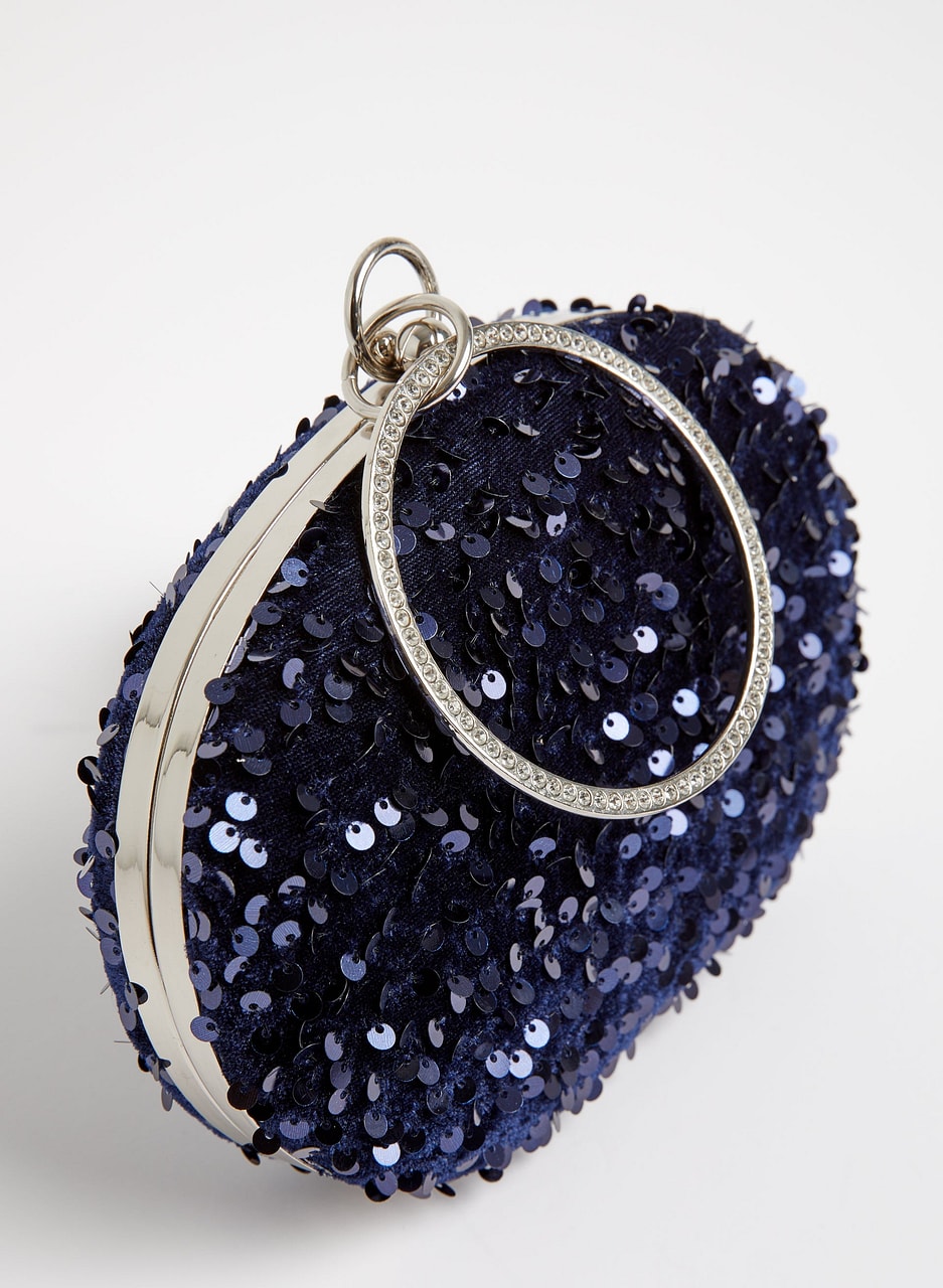 Ring Detail Sequin Clutch