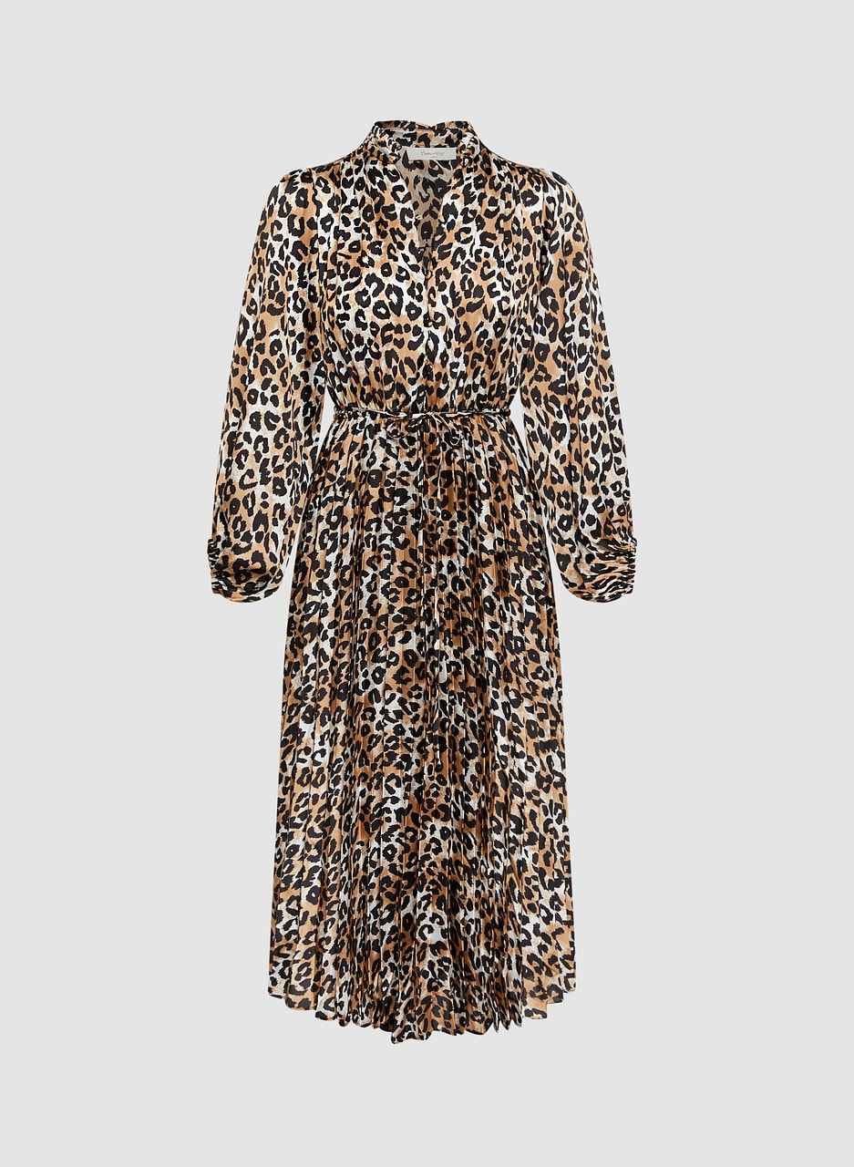 Pleated Leopard Print Dress