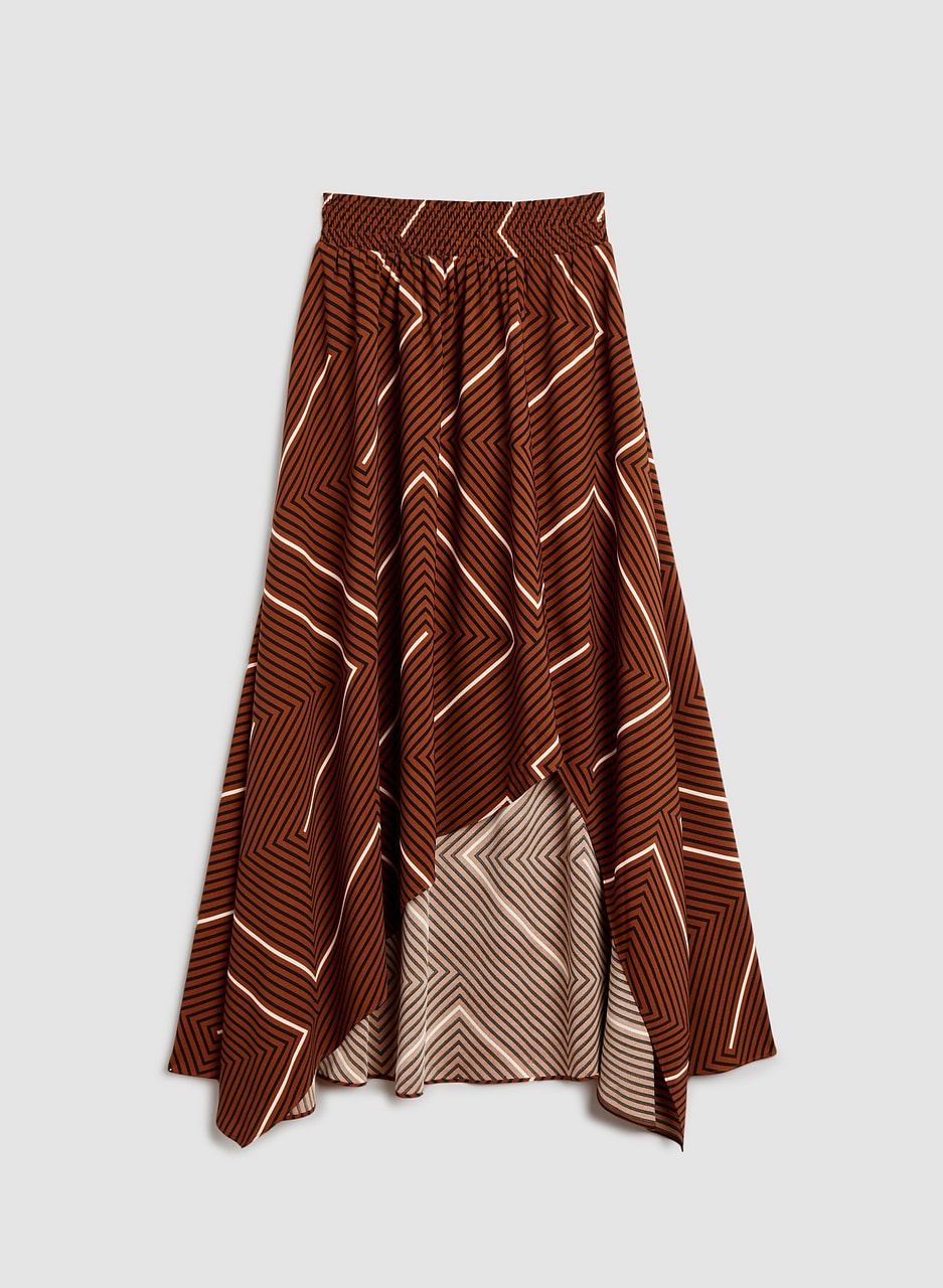 Geometric Print Asymmetric Pull-On Skirt