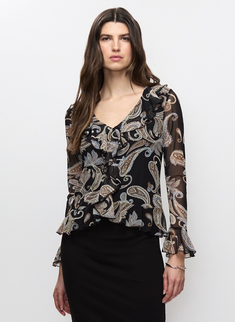 Ruffle Detail Paisley Print Top