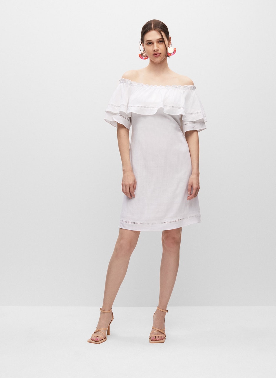 Off-the-Shoulder Linen-Blend Dress