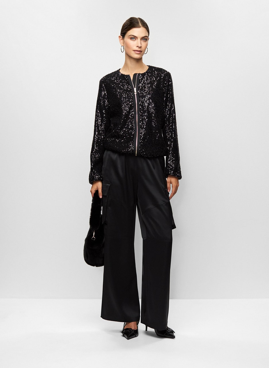 Sequin Bomber Jacket & Cargo Pants