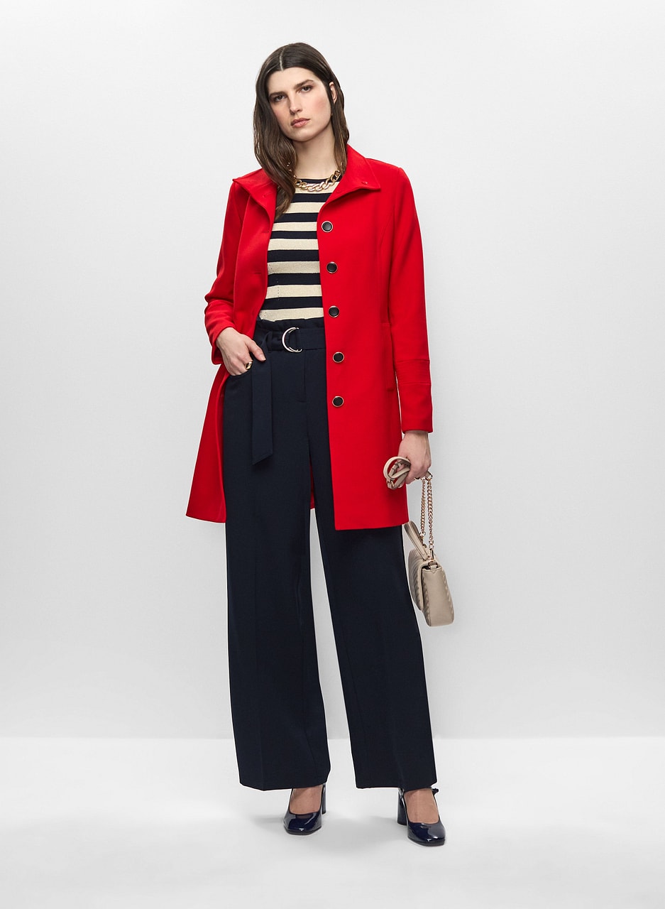 Medium-Length Button Front Trench Coat & Wide Leg Pants