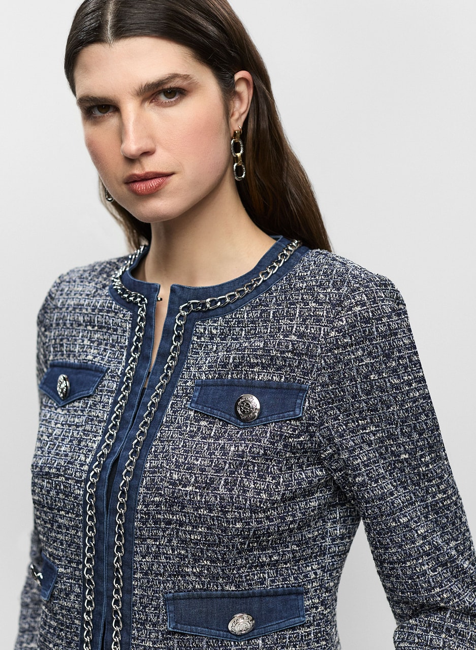 Denim Trim Bouclé Jacket