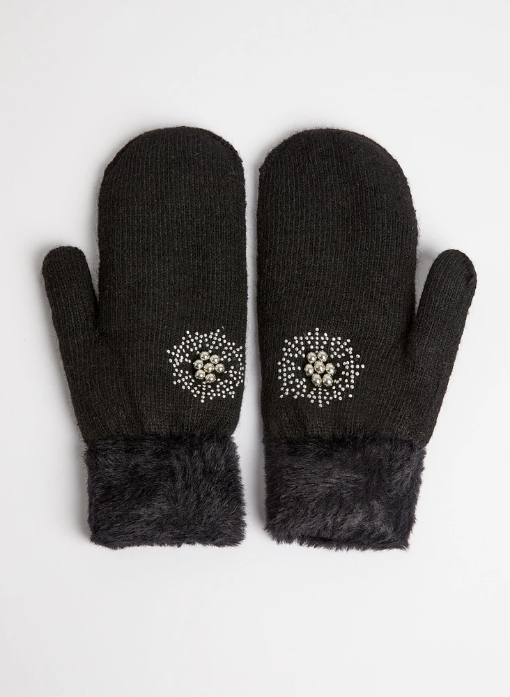 Snowflake Appliqué Wool Blend Mittens