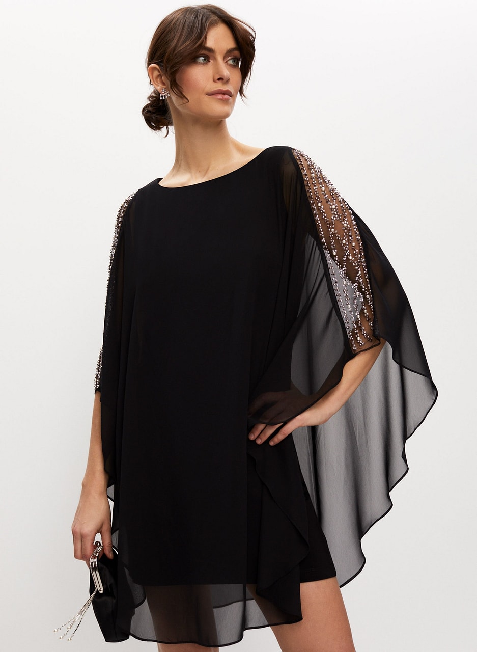 Embellished Chiffon Cape Dress