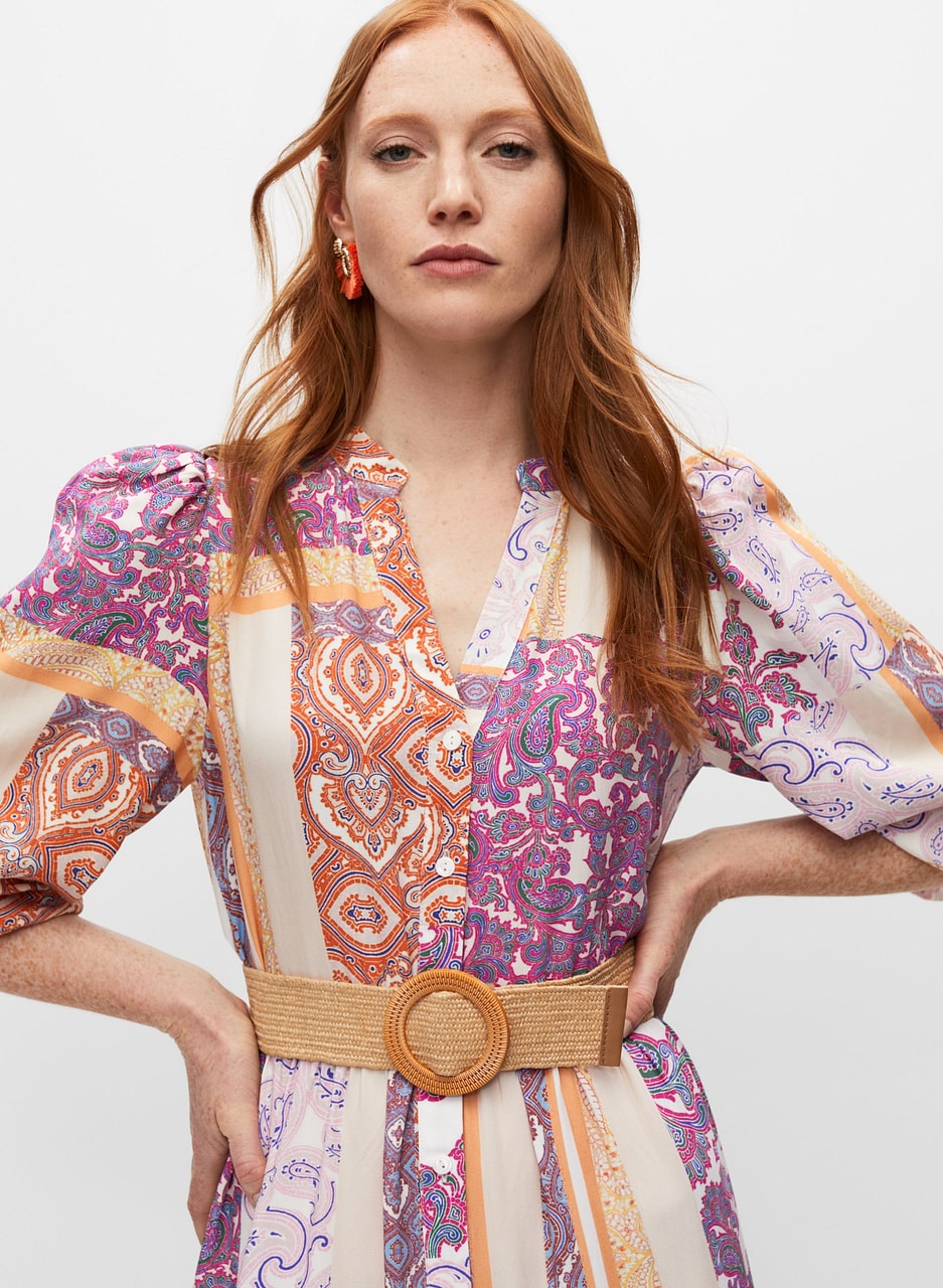 Patchwork Paisley Print Shirt Dress