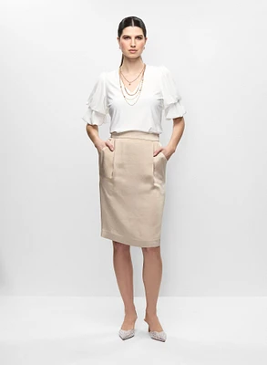 Tiered Sleeves Top & Satin Pencil Skirt