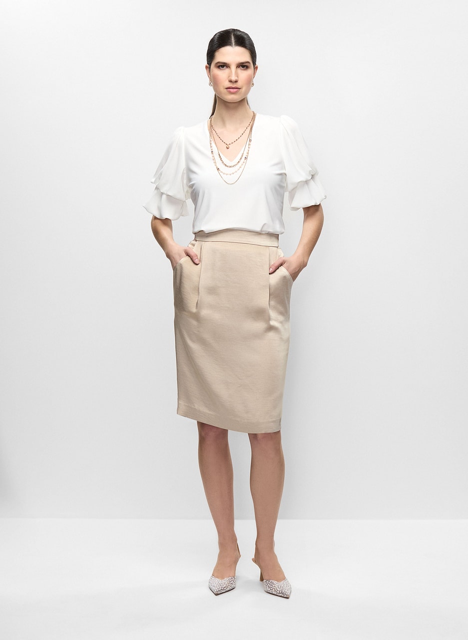 Tiered Sleeves Top & Satin Pencil Skirt