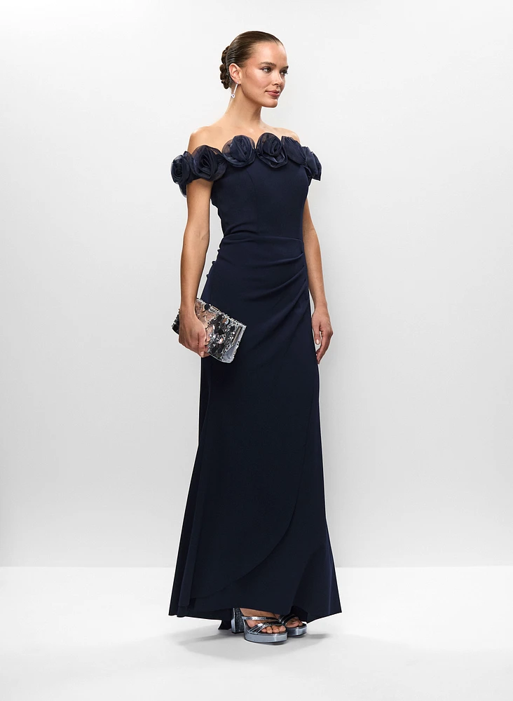 Off-the-Shoulder Rosette Gown