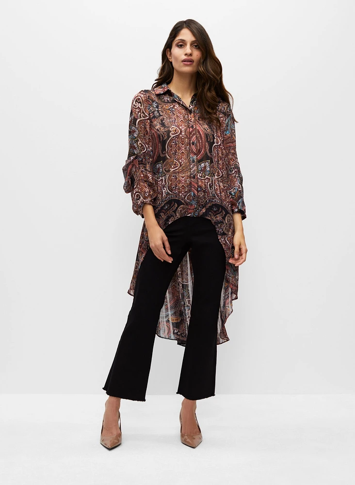 Paisley Print Asymmetric Button-Up Tunic