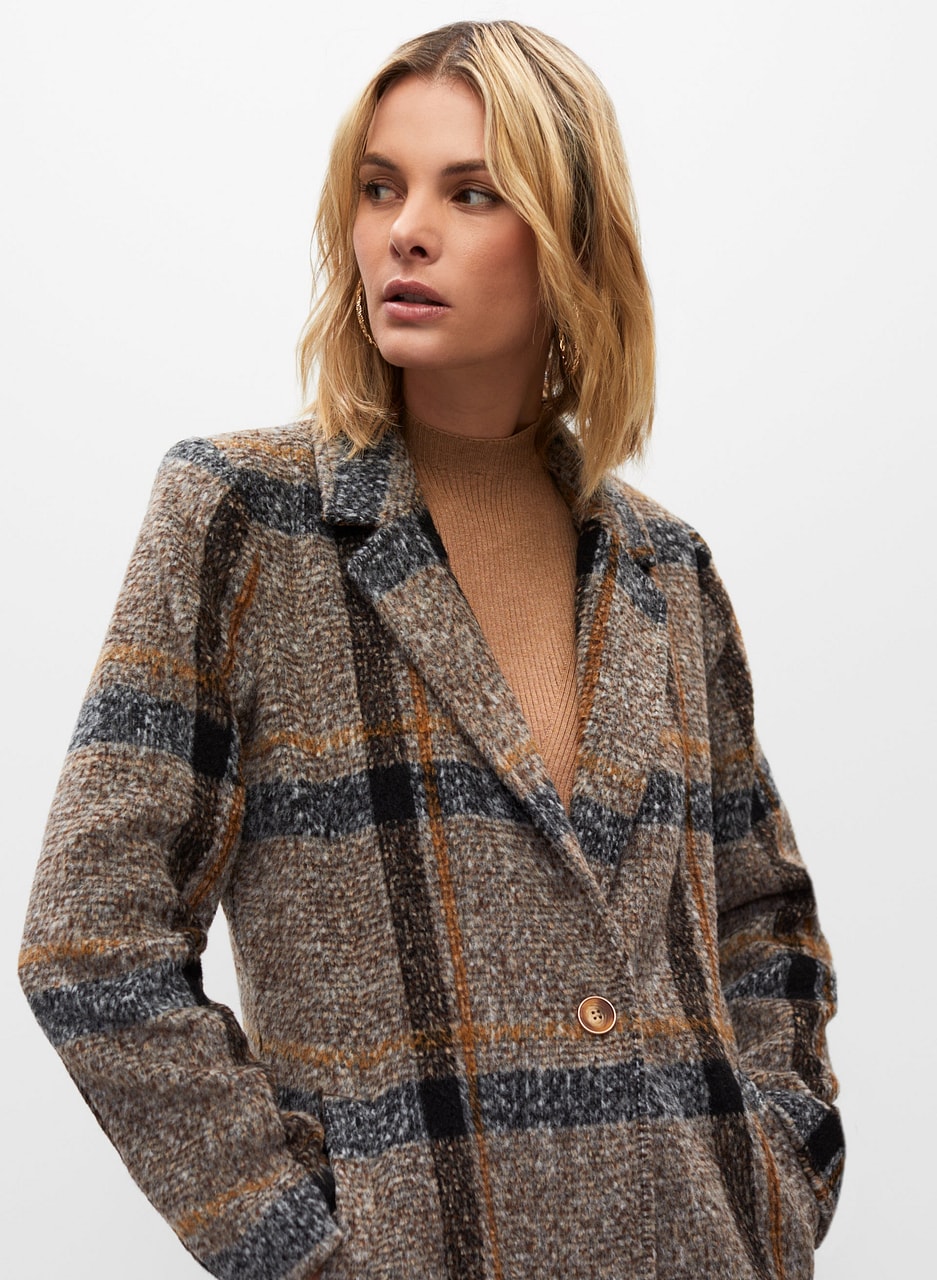 Plaid Wool Blend Coat