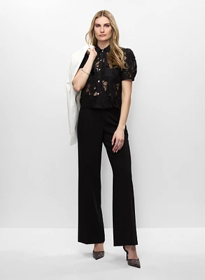 Short Sleeve Lace Blouse & Wide Leg Pants