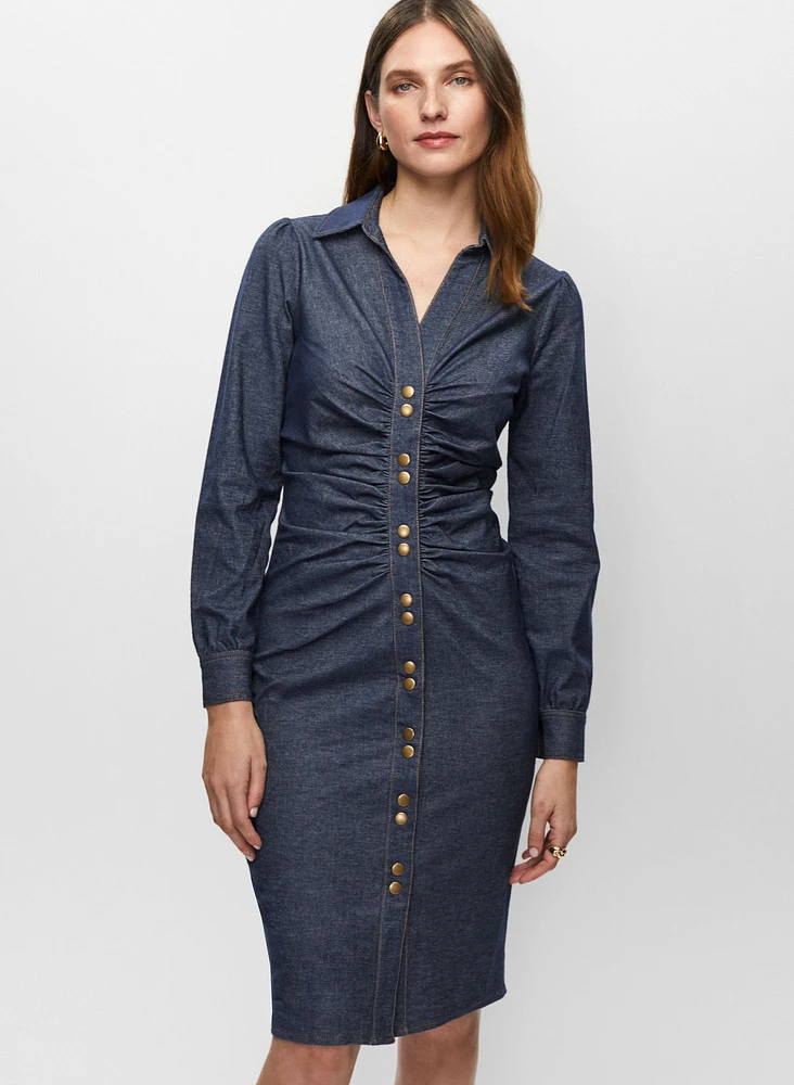 Ruched Denim Shirt Dress