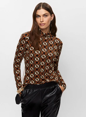 Geometric Pattern Turtle Neck Top