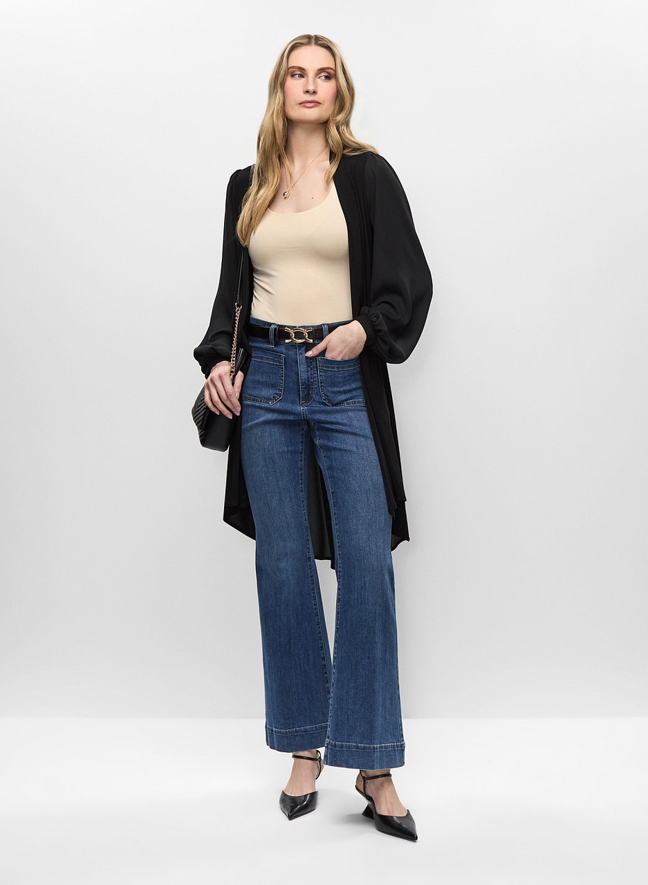 Open Front Top & Flare Leg Jeans