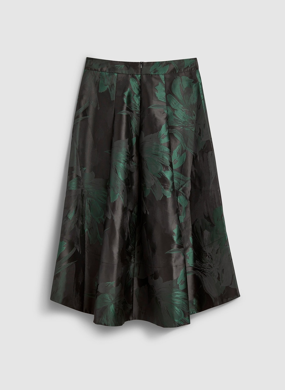 High-Low Floral Motif Midi Skirt