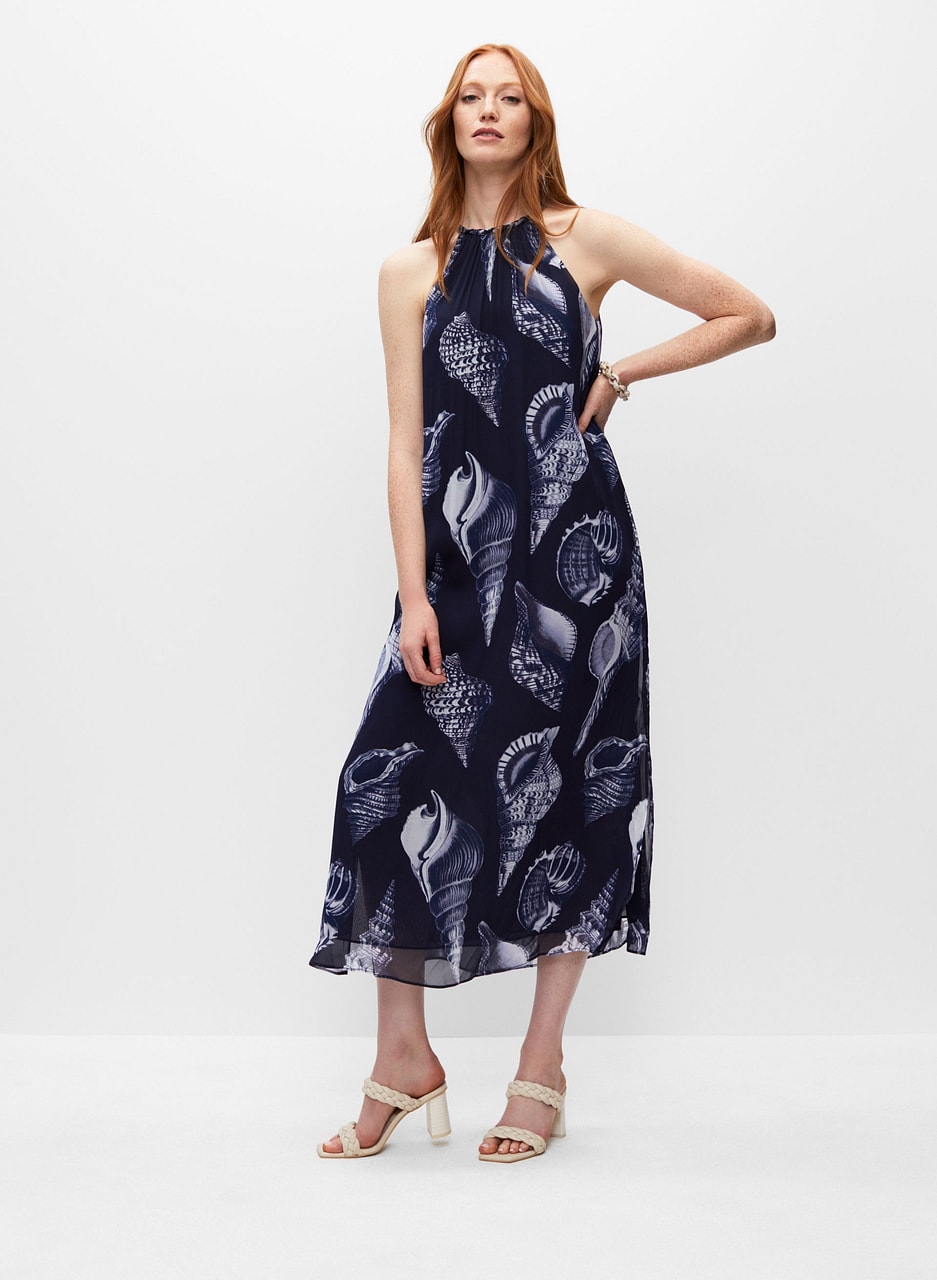 Seashell Print Chiffon Midi Dress