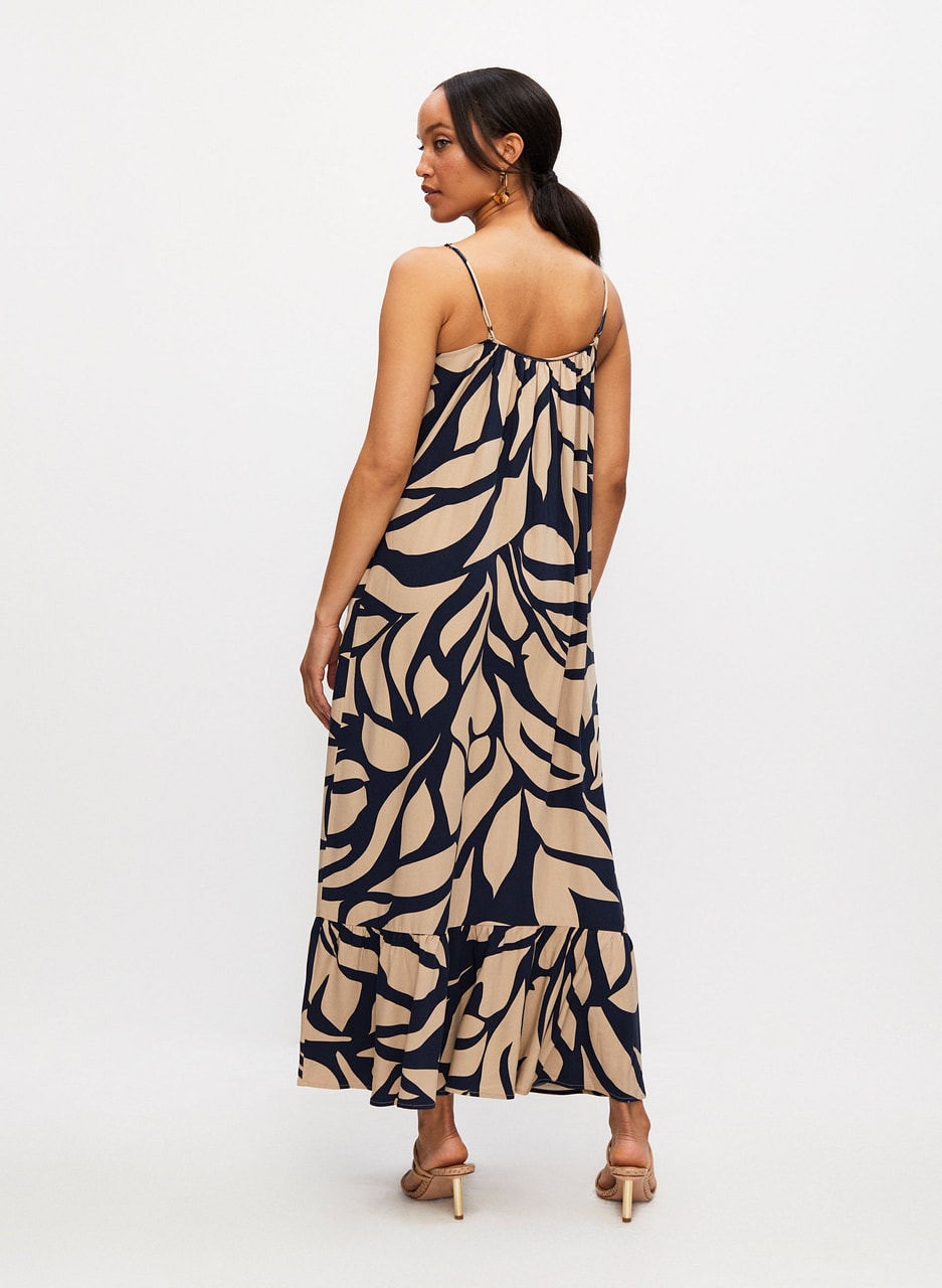 Tonal Leaf Print Maxi Dress