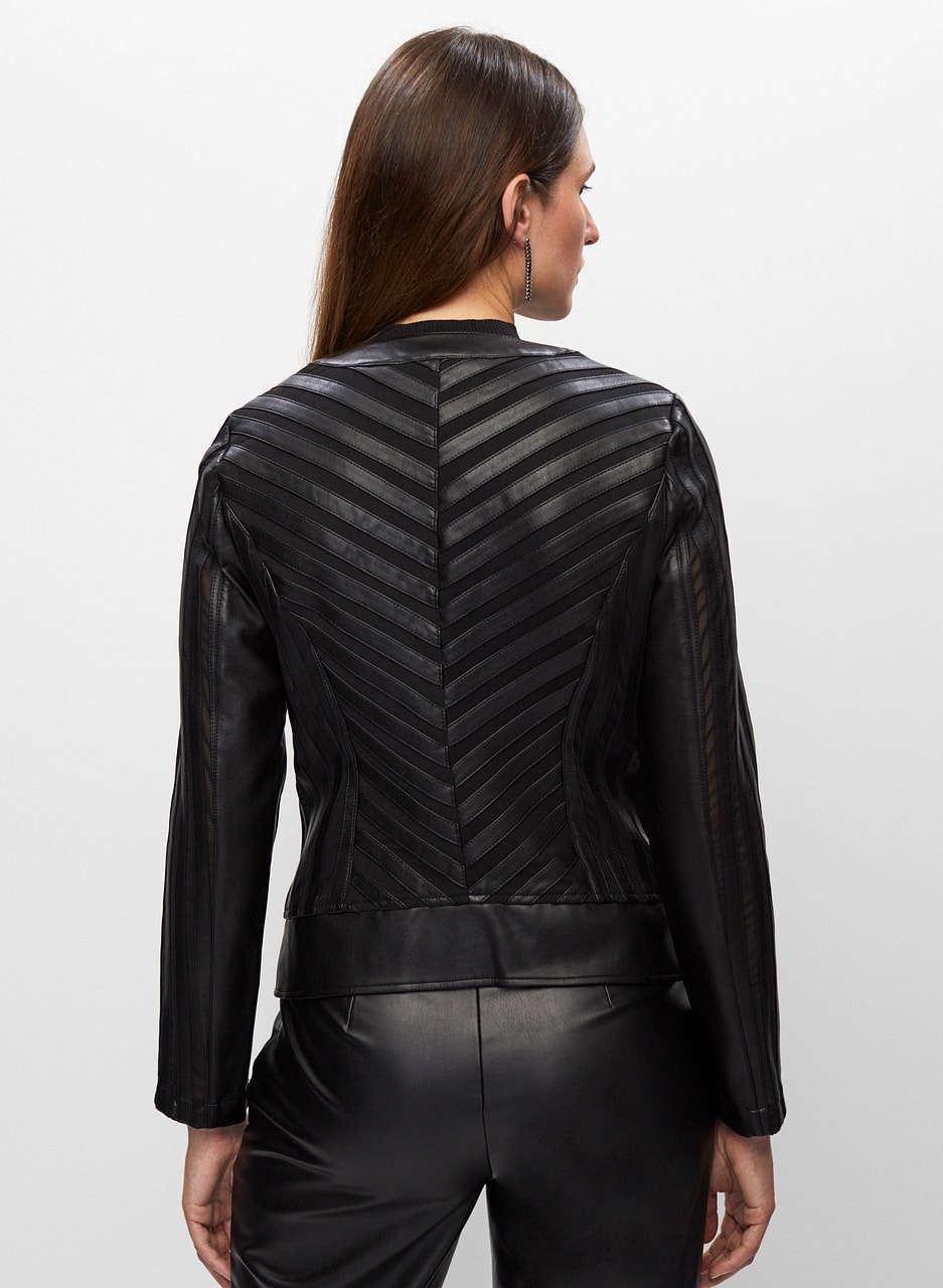 Joseph Ribkoff - Vegan Leather & Mesh Detail Jacket