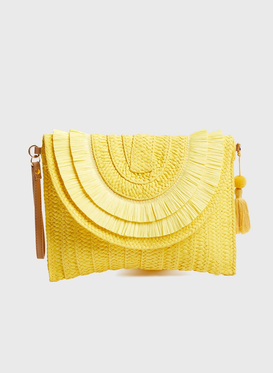 Raffia Fringe Paper Straw Clutch