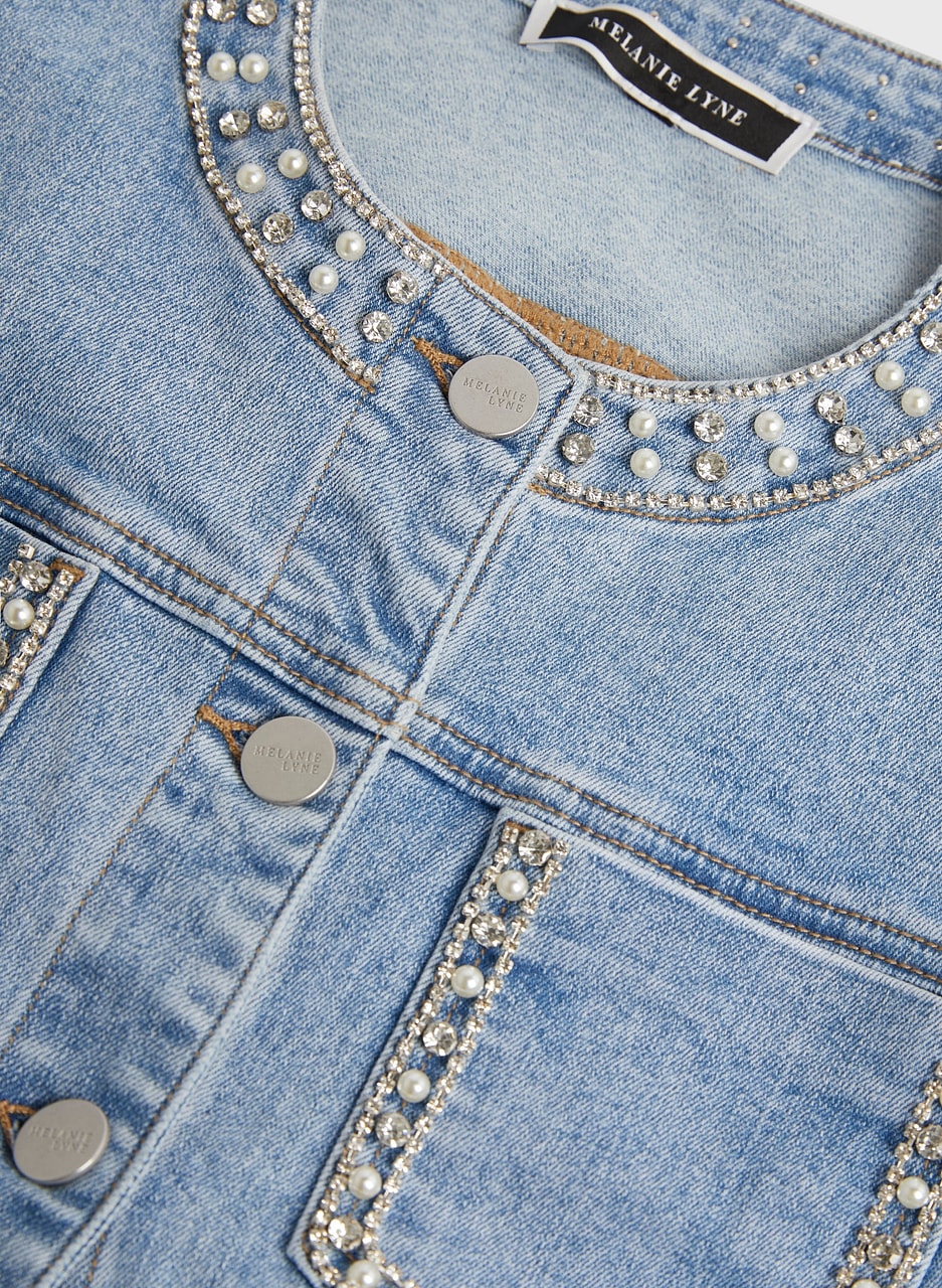 Short Pearl Detail Denim Jacket