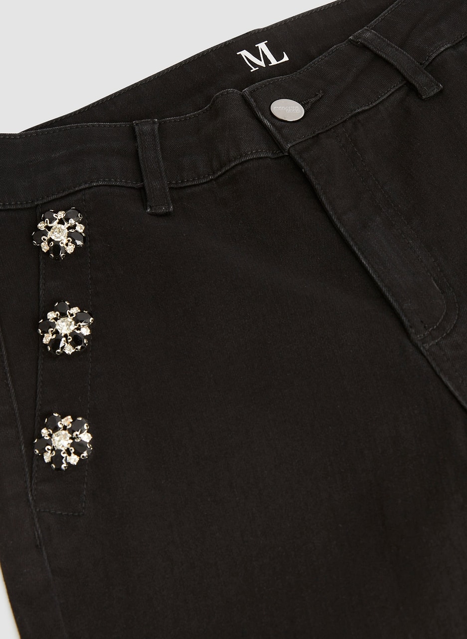 Jewel Detail Slim Leg Denim Pants