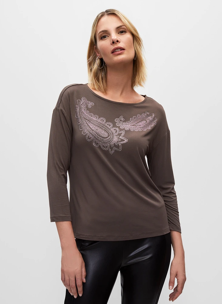 T-shirt à motif paisley clouté