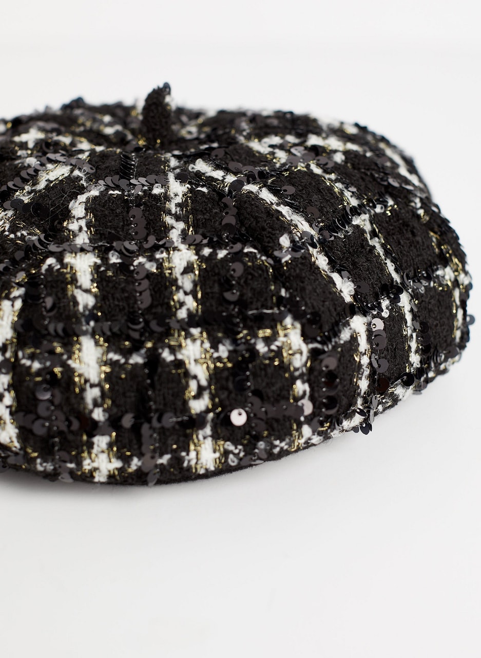 Sequined Tweed Beret