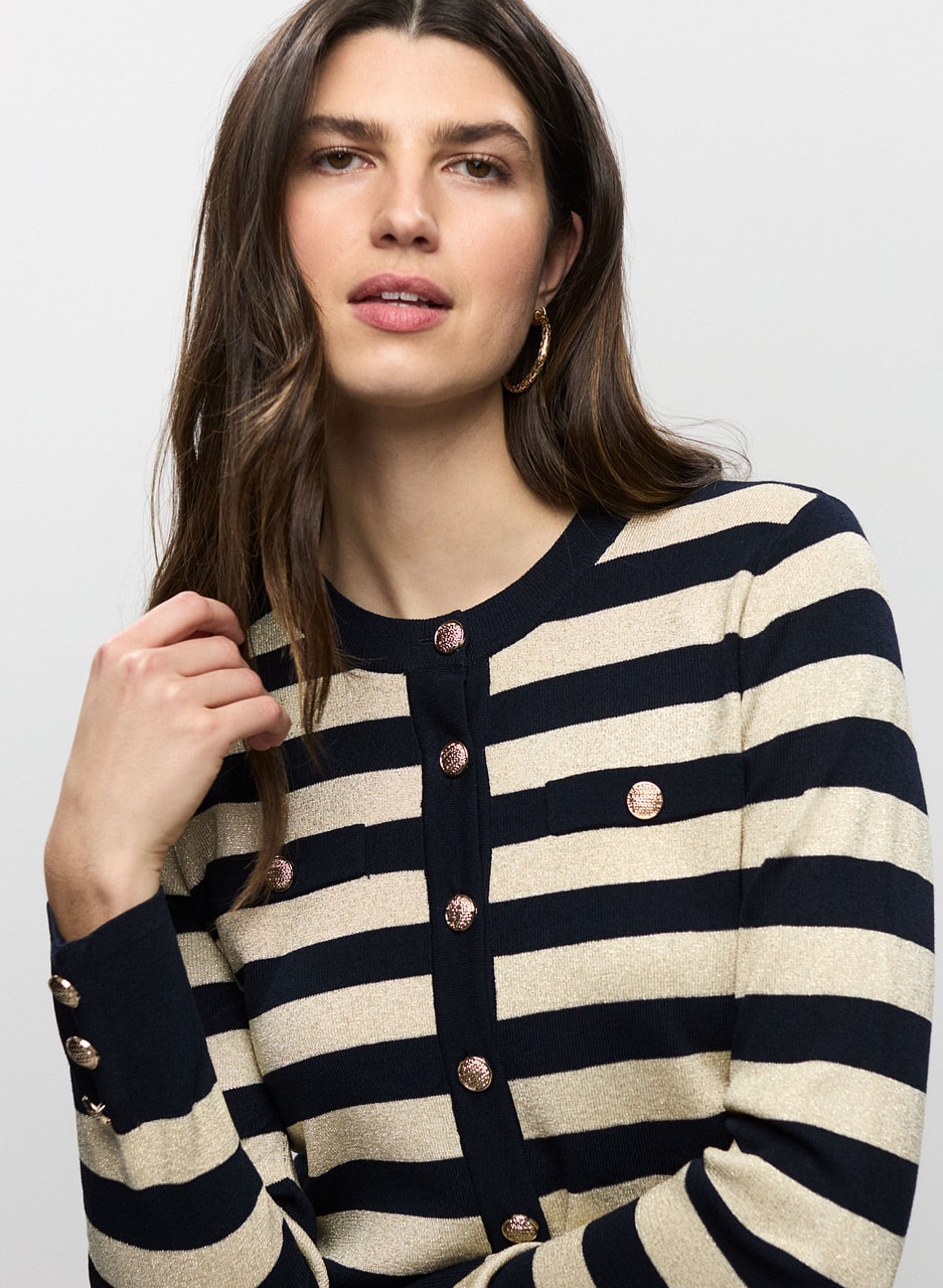 Crew Neck Stripe Cardigan