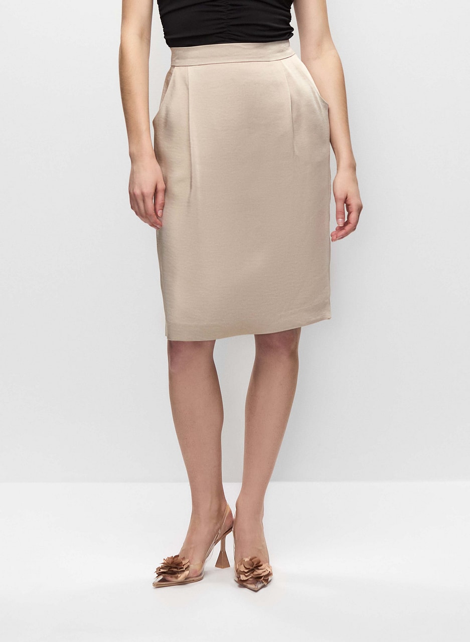 Pleated Satin Pencil Skirt