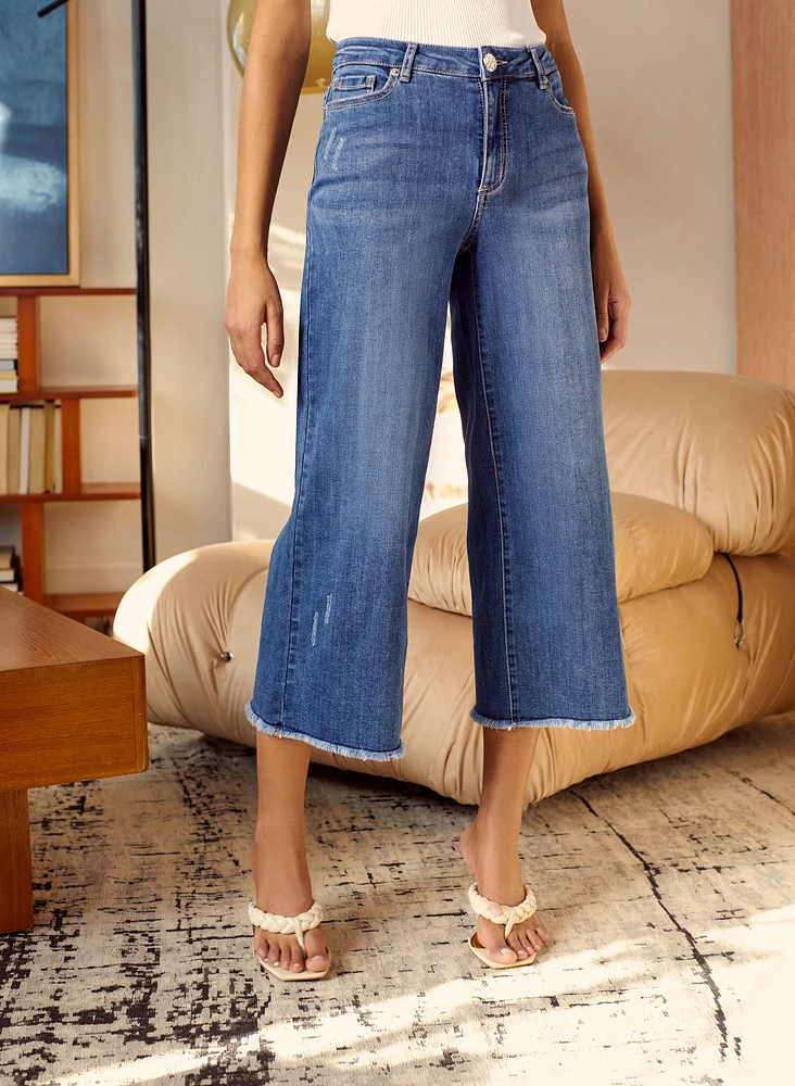 Frayed Hem Culotte Jeans