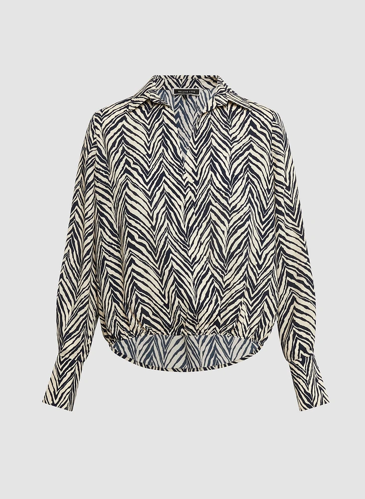 Wrap-Style Chevron Print Blouse