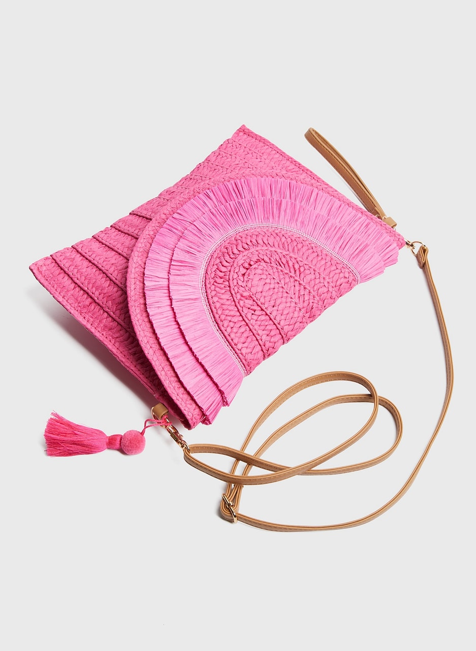 Raffia Fringe Paper Straw Clutch