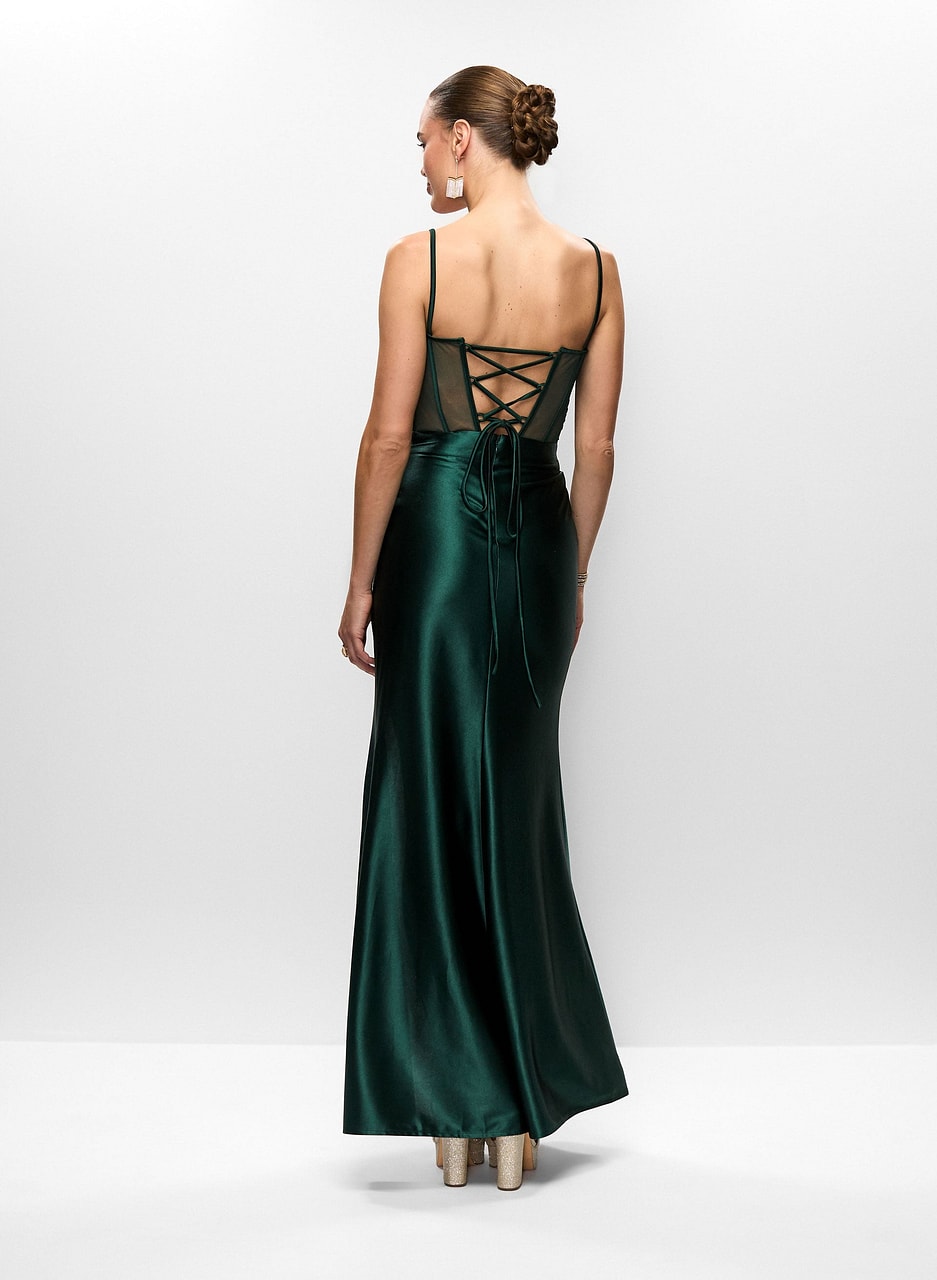 Embroidered Satin Gown