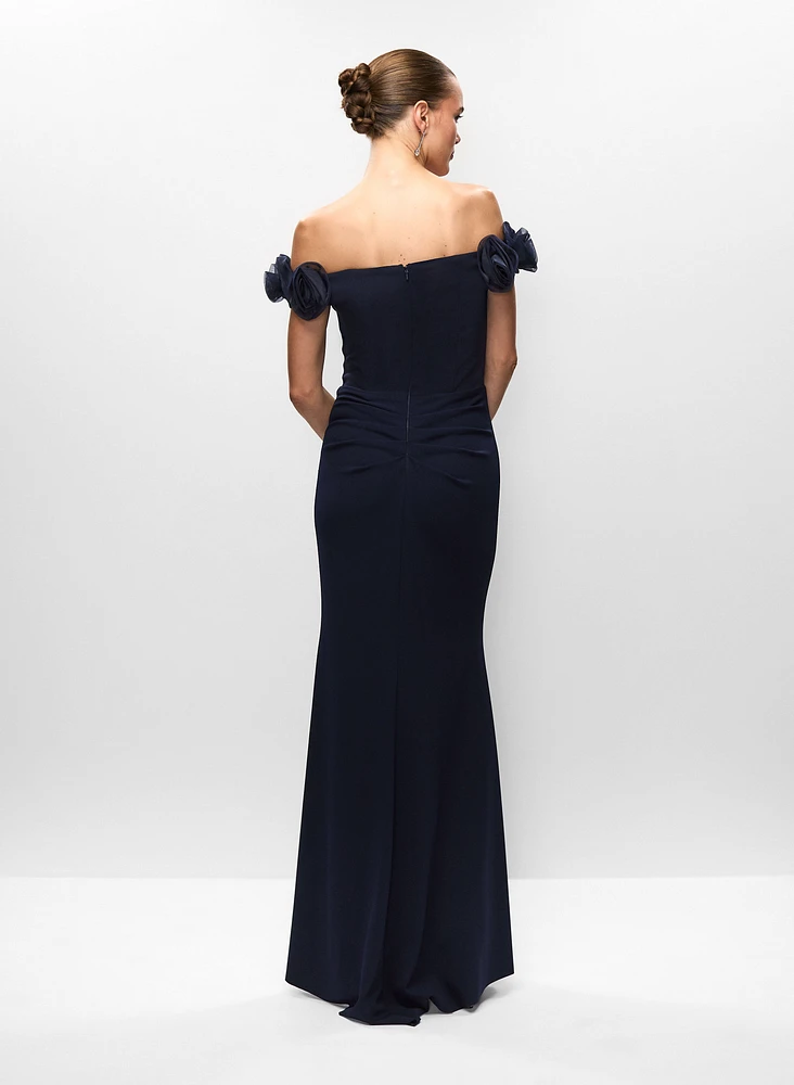 Off-the-Shoulder Rosette Gown