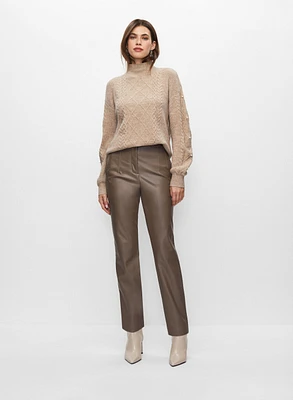 Pearl Detail Knit & Vegan Leather Pants