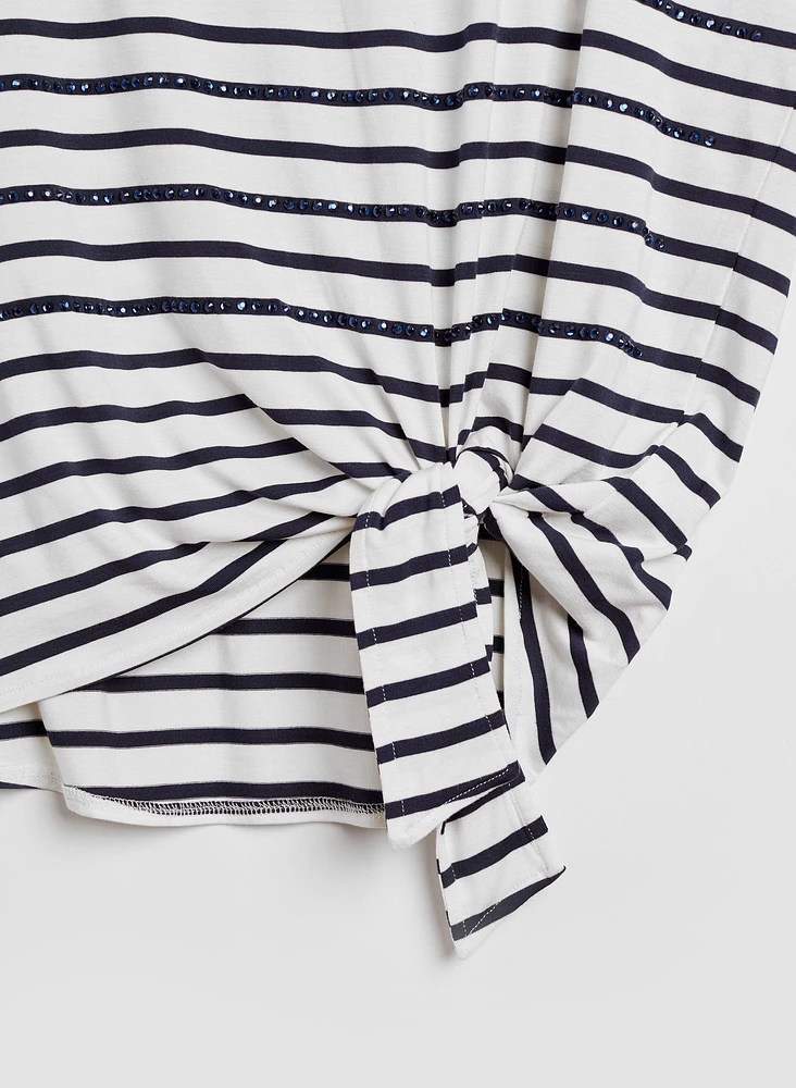 Stripe Print Side Tie Tee