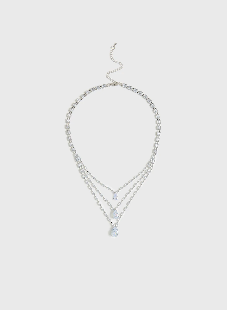 Layered Cubic Zirconia Baguette Necklace