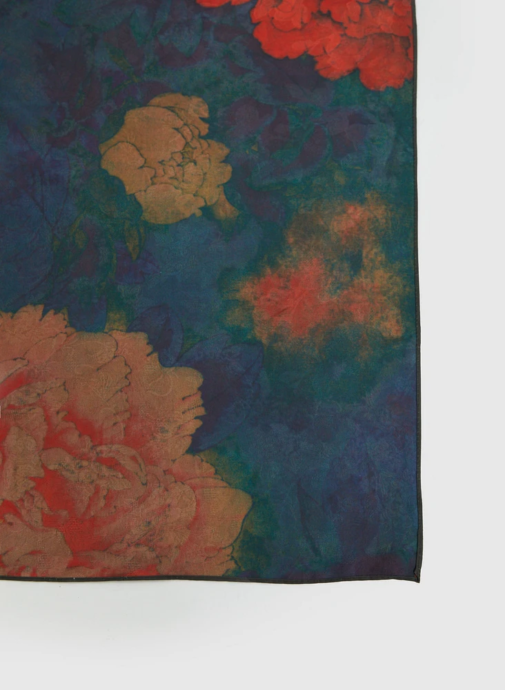 Reversible Floral Jacquard Scarf