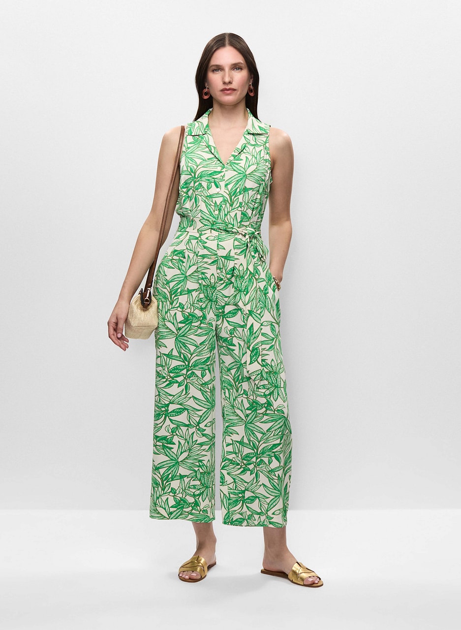 Palm Print Wide Leg Jumpsuit