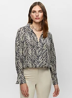 Wrap-Style Chevron Print Blouse