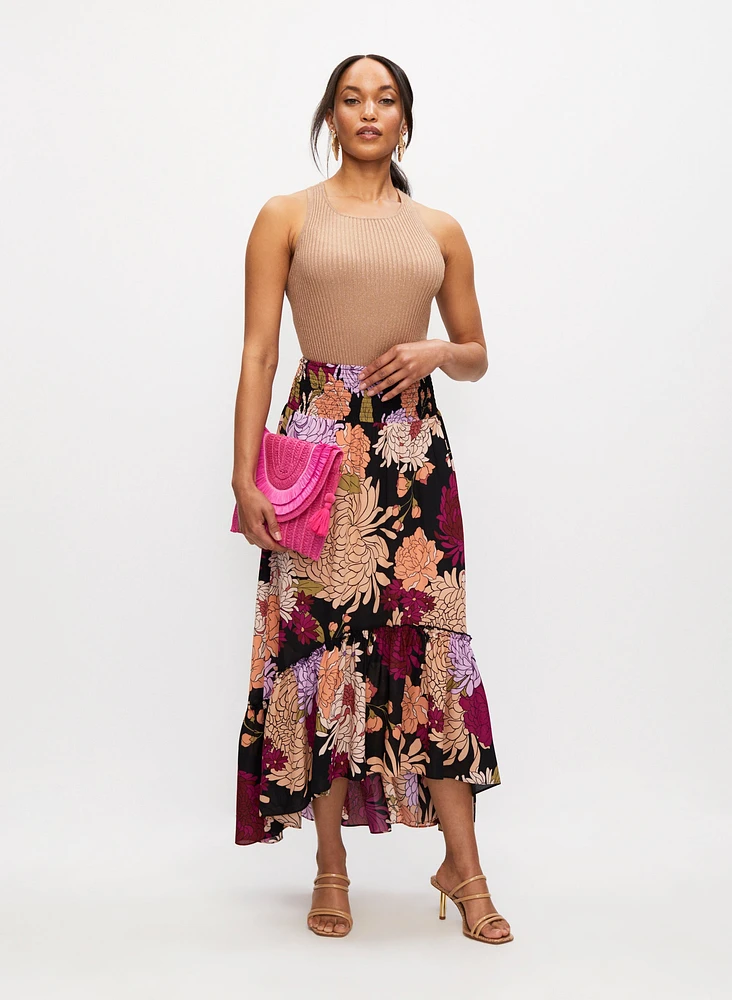 Floral Asymmetric Long Skirt