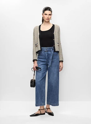 Striped Button Front Cardigan & High Rise Culotte Jeans