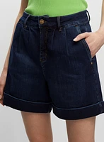 Pleated Denim Shorts