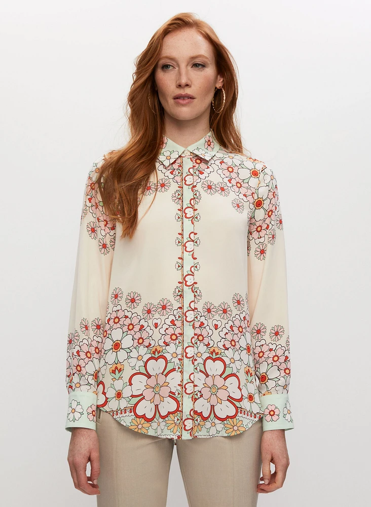 Floral Print Button-Up Blouse